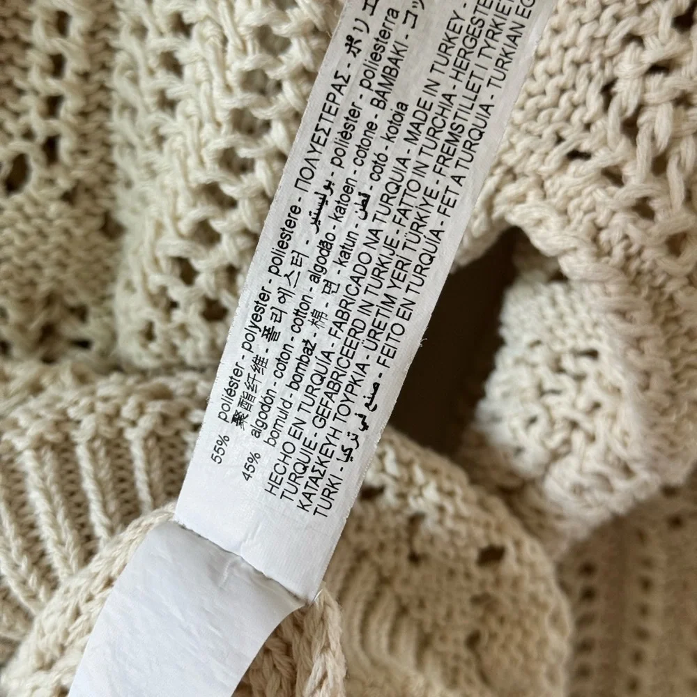 ZARA Crochet Light Beige Open-Knit Polo collar  Sweater size M